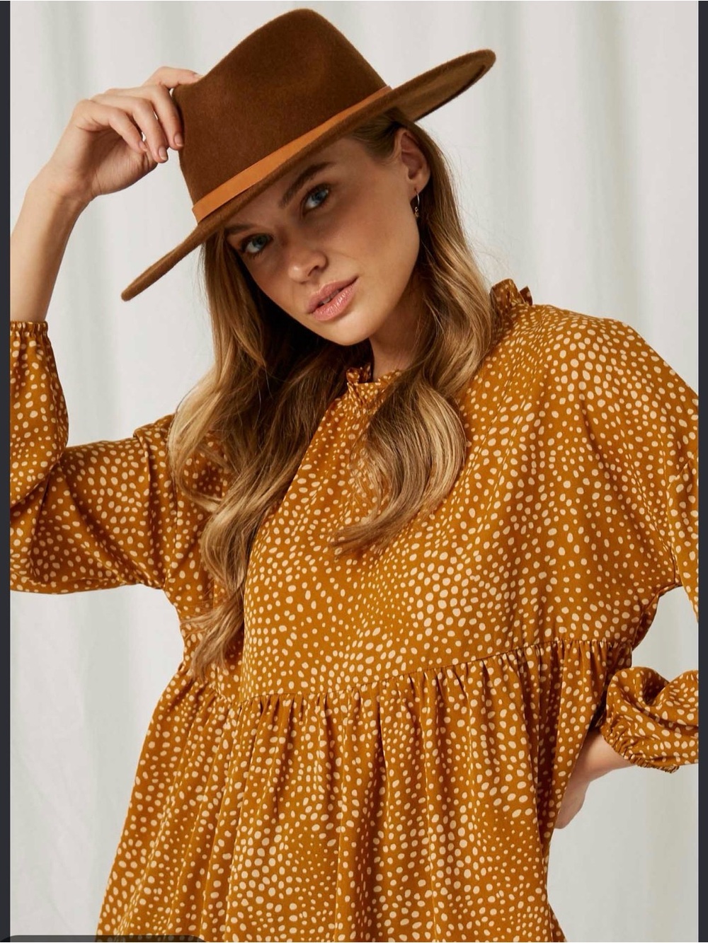 Dotted Mustard Peasant Tunic - Women Tops - Picture 2 of 9